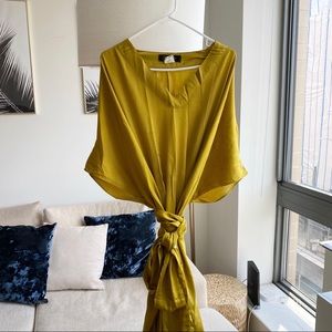 Grecian VNeck Mustard Silk Belted Maxi Dress OS